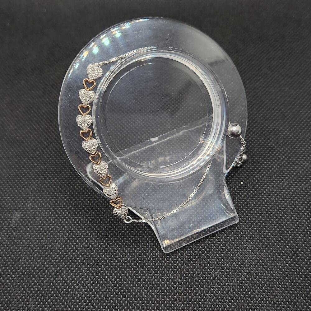 Diamond Heart Bolo Bracelet Italy Sterling Silver 18K Gold Adjustable By KARIZIA